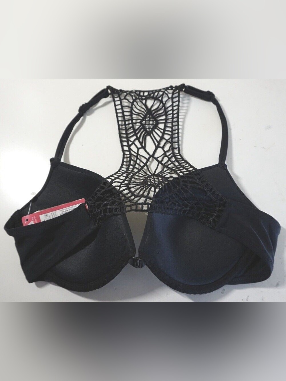 Black Crochet Racerback Bathing Suit Top w/ Front Closure & Black Bottoms Set S